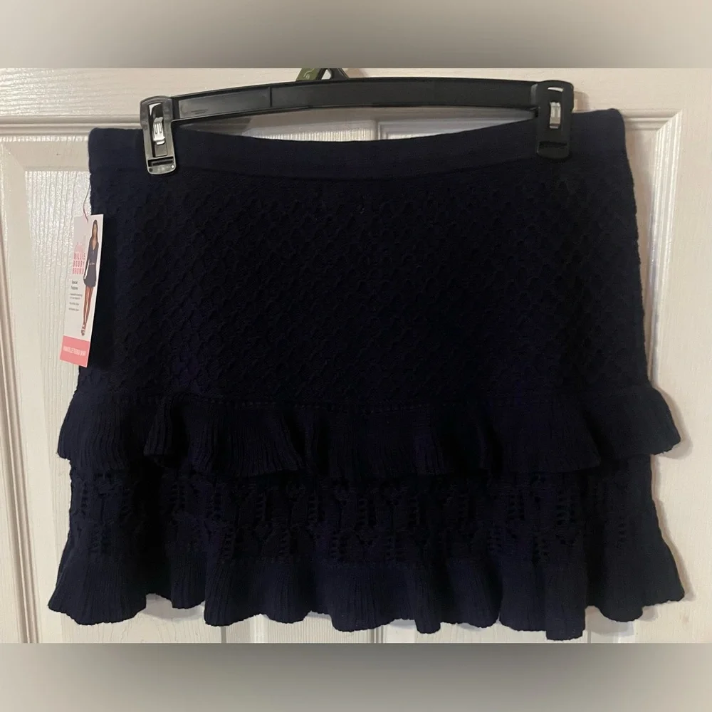 NWT Mills by Millie Bobby‎ Brown Pointelle Tiered Ruffle Mini Skirt Navy Blue XL